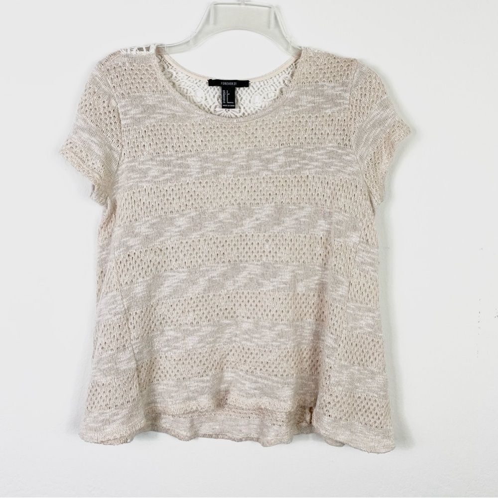 Forever 21 Ivory Lace Back Knit Short Sleeve Top